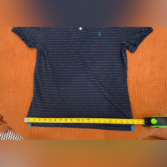 Original Penguin Men’s Polo Size Large, dark blue with stripes, 100% Cotton - Picture 3 of 8